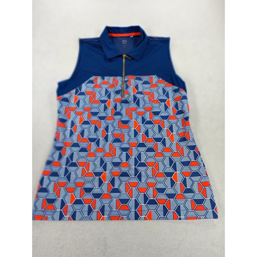 EP Pro Womens Golf Top Blue Orange Geometric Sleeveless M Quarter Zip